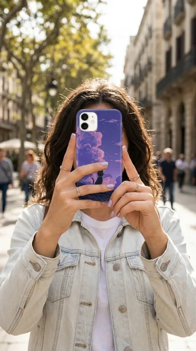 iPhone 11 Kılıf - Mor Gökyüzü Çatıdaki Kedi gallery 1