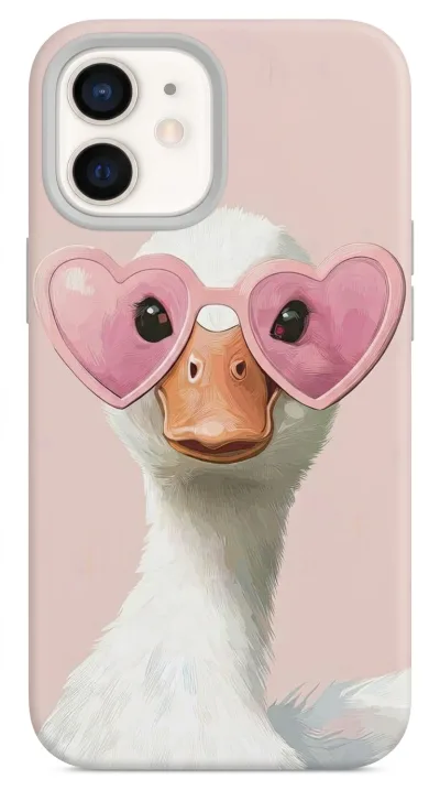 iPhone 12 Kılıf - Pembe Gözlüklü Ördek Çizim featured
