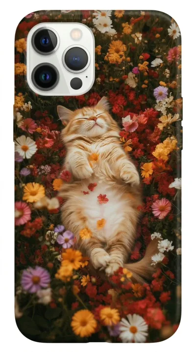 iPhone 12 Pro Kılıf - Çiçek Bahçesinde Uyuyan Kedi featured