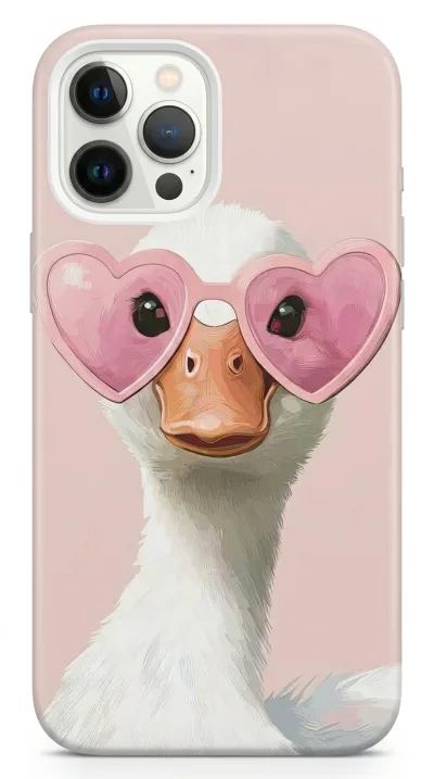 iPhone 12 Pro Kılıf - Pembe Gözlüklü Ördek Çizim featured