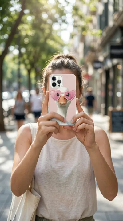 iPhone 12 Pro Kılıf - Pembe Gözlüklü Ördek Çizim gallery 1