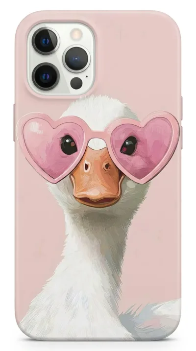 iPhone 12 Pro Max Kılıf - Pembe Gözlüklü Ördek Çizim featured