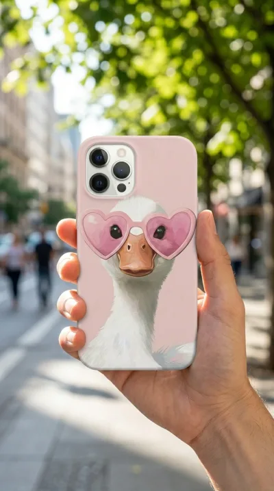 iPhone 12 Pro Max Kılıf - Pembe Gözlüklü Ördek Çizim gallery 1