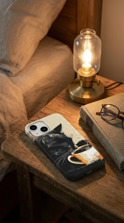 iPhone 13 Kılıf - Kahve İçen Siyah Kedi gallery 1