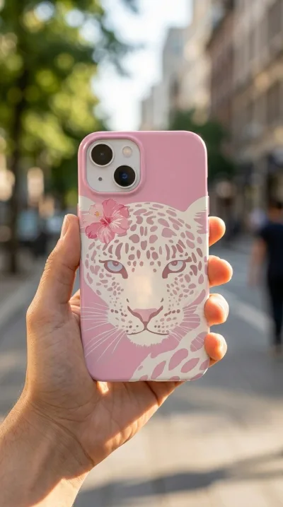 iPhone 13 Kılıf - Pembe Çiçekli Leopar gallery 1