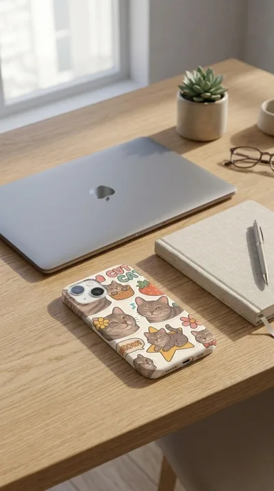 iPhone 13 Kılıf - Sevimli Kedi Sticker Deseni gallery 1