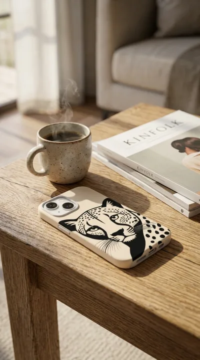 iPhone 13 Mini Kılıf - Siyah Dişi Leopar Sanatsal gallery 1