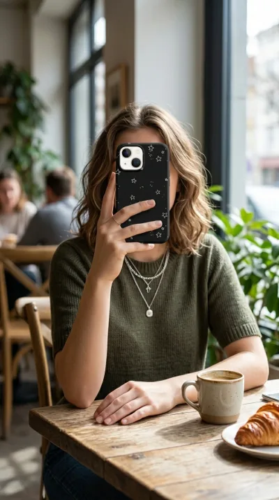 iPhone 13 Mini Kılıf - Yıldız Desenli Siyah Gökyüzü gallery 1