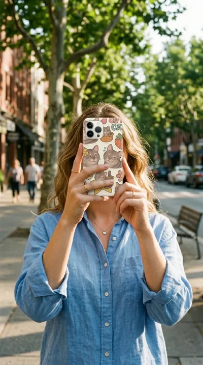 iPhone 13 Pro Kılıf - Sevimli Kedi Sticker Deseni gallery 1