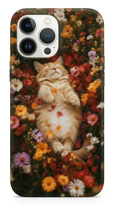 iPhone 13 Pro Max Kılıf - Çiçek Bahçesinde Uyuyan Kedi featured