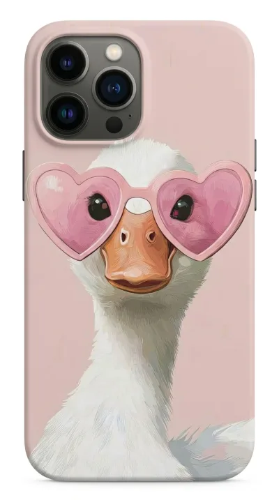 iPhone 13 Pro Max Kılıf - Pembe Gözlüklü Ördek Çizim featured
