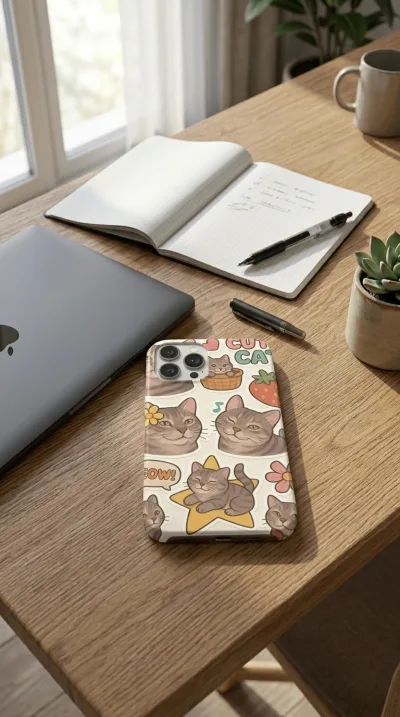 iPhone 13 Pro Max Kılıf - Sevimli Kedi Sticker Deseni gallery 1