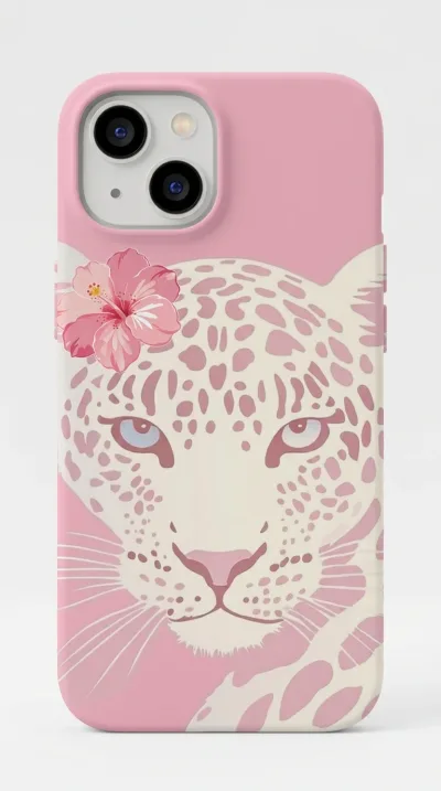iPhone 14 Plus Kılıf - Pembe Çiçekli Leopar featured