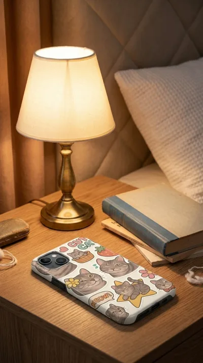 iPhone 14 Plus Kılıf - Sevimli Kedi Sticker Deseni gallery 1