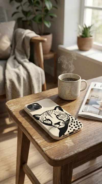 iPhone 14 Plus Kılıf - Siyah Dişi Leopar Sanatsal gallery 1