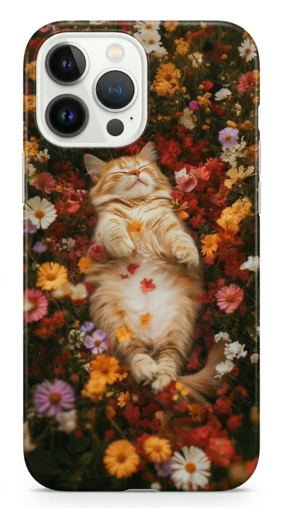 iPhone 14 Pro Kılıf - Çiçek Bahçesinde Uyuyan Kedi featured