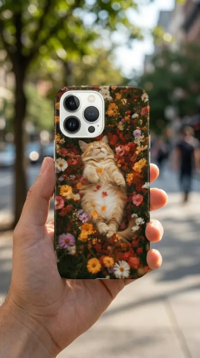 iPhone 14 Pro Kılıf - Çiçek Bahçesinde Uyuyan Kedi gallery 1