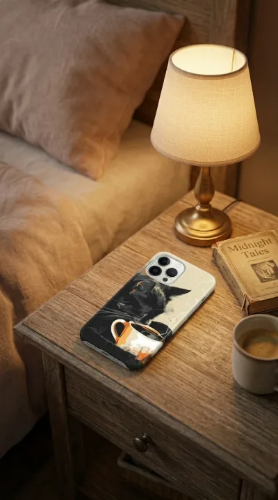 iPhone 14 Pro Kılıf - Kahve İçen Siyah Kedi gallery 1