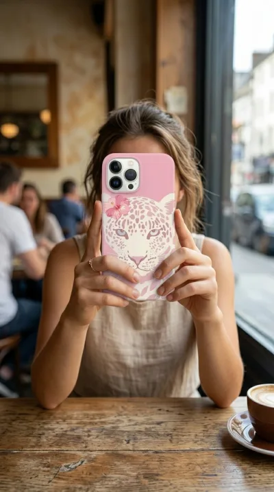iPhone 14 Pro Kılıf - Pembe Çiçekli Leopar gallery 1