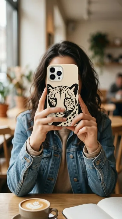 iPhone 14 Pro Kılıf - Siyah Dişi Leopar Sanatsal gallery 1