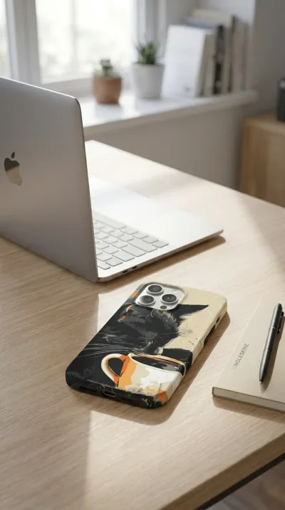 iPhone 14 Pro Max Kılıf - Kahve İçen Siyah Kedi gallery 1