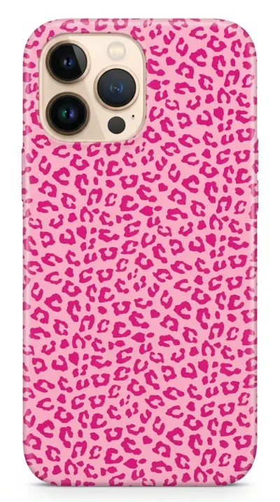 iPhone 14 Pro Max Kılıf - Pembe Canlı Leopar Desen featured