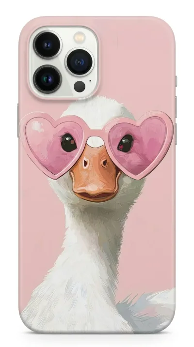 iPhone 14 Pro Max Kılıf - Pembe Gözlüklü Ördek Çizim featured