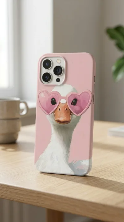 iPhone 14 Pro Max Kılıf - Pembe Gözlüklü Ördek Çizim gallery 1