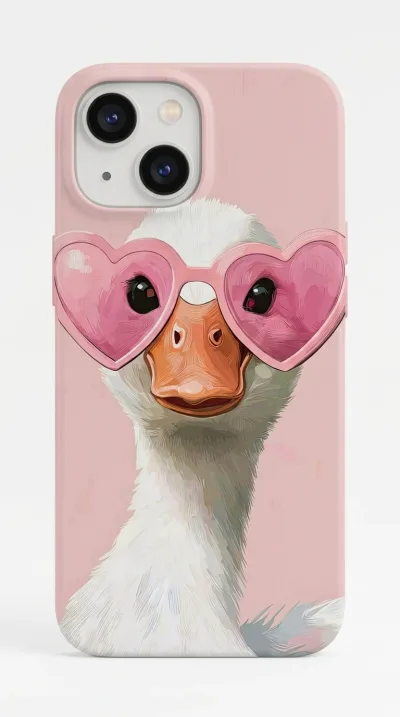 iPhone 15 Kılıf - Pembe Gözlüklü Ördek Çizim featured