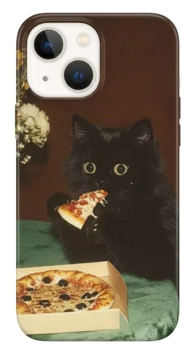 iPhone 15 Kılıf - Pizza Yiyen Siyah Yavru Kedi featured