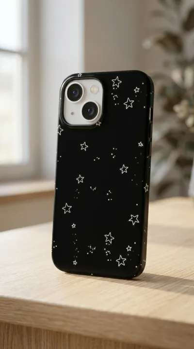 iPhone 15 Kılıf - Yıldız Desenli Siyah Gökyüzü gallery 1