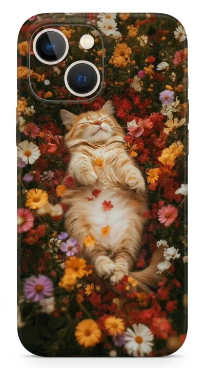 iPhone 15 Plus Kılıf - Çiçek Bahçesinde Uyuyan Kedi featured