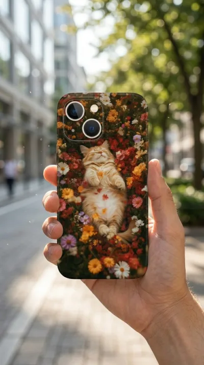 iPhone 15 Plus Kılıf - Çiçek Bahçesinde Uyuyan Kedi gallery 1