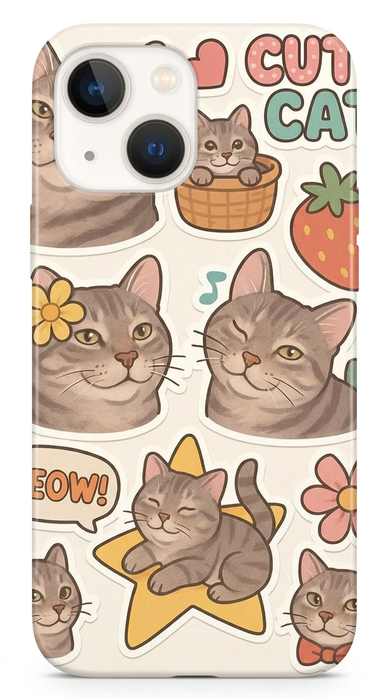 iPhone 15 Plus Kılıf - Sevimli Kedi Sticker Deseni featured