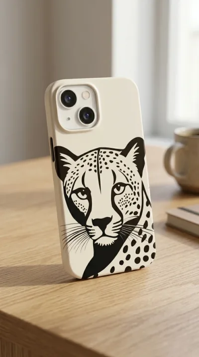 iPhone 15 Plus Kılıf - Siyah Dişi Leopar Sanatsal gallery 1