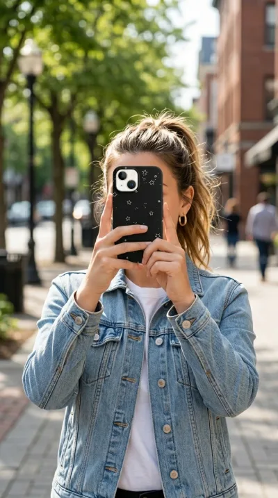 iPhone 15 Plus Kılıf - Yıldız Desenli Siyah Gökyüzü gallery 1