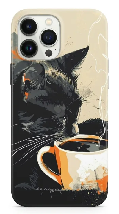 iPhone 15 Pro Kılıf - Kahve İçen Siyah Kedi featured