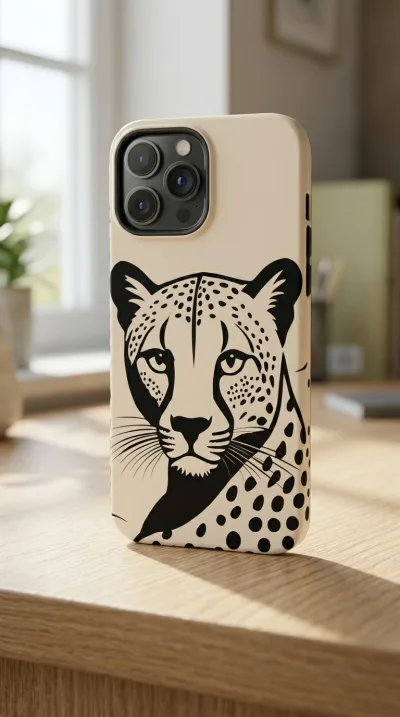iPhone 15 Pro Kılıf - Siyah Dişi Leopar Sanatsal gallery 1
