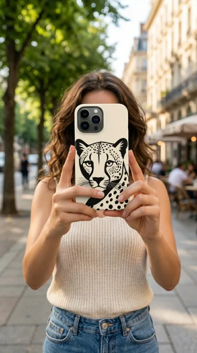 iPhone 15 Pro Max Kılıf - Siyah Dişi Leopar Sanatsal gallery 1