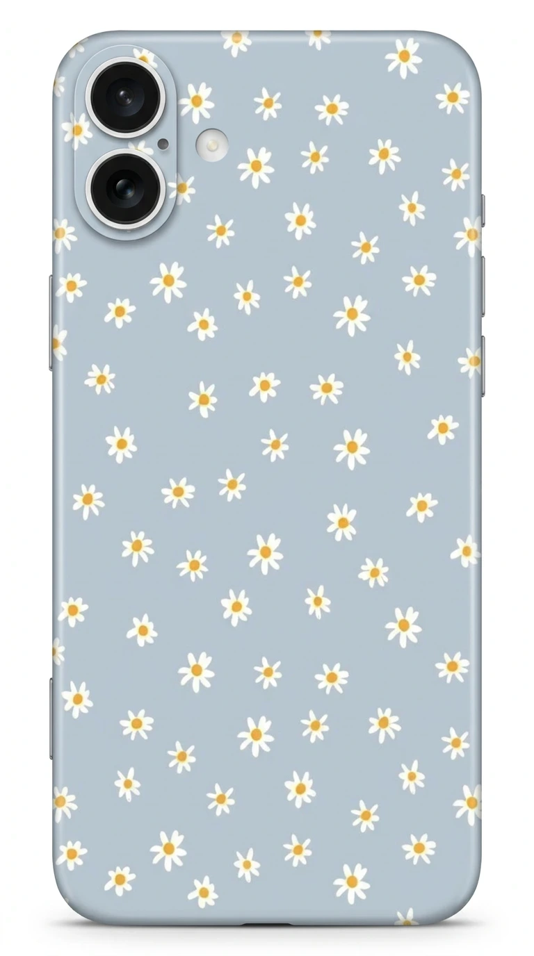 iPhone 16 Kılıf - Mavi Minimal Papatyalar featured