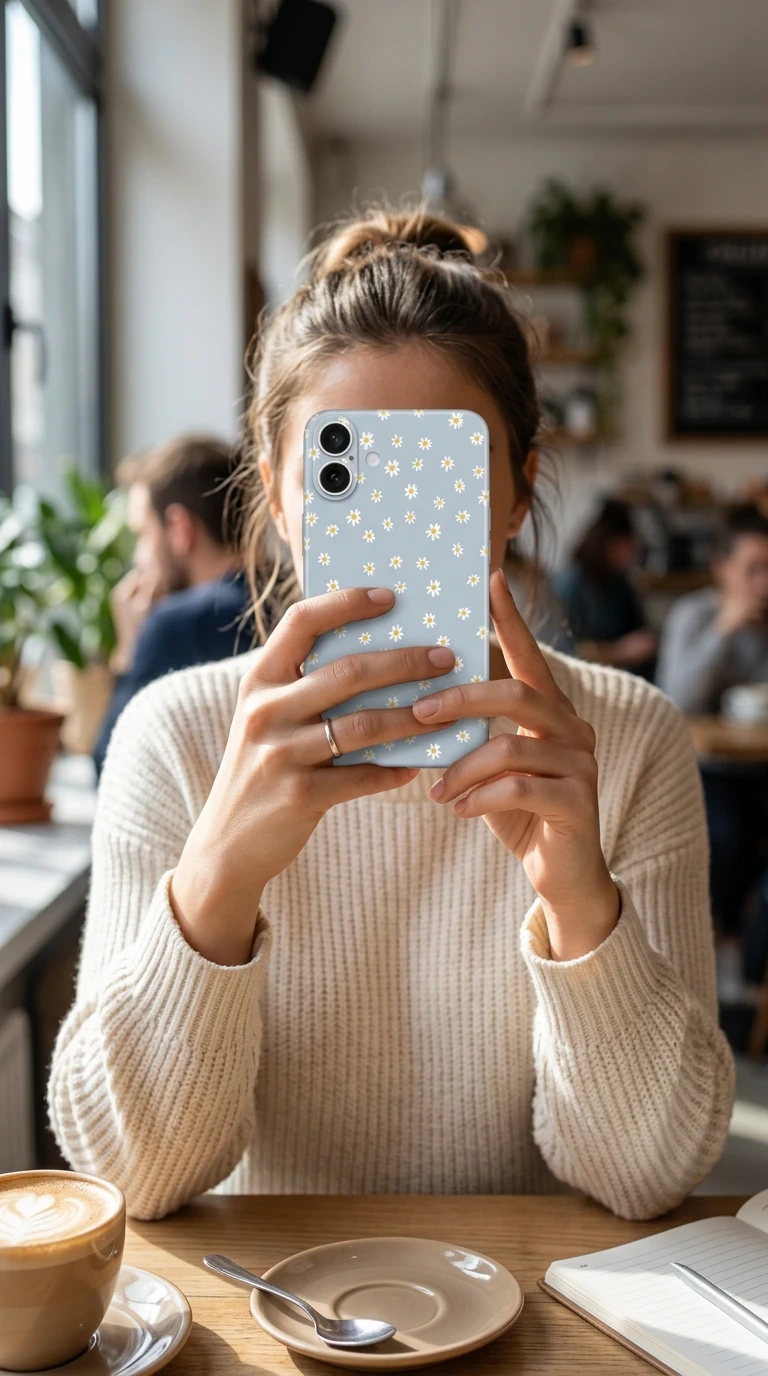 iPhone 16 Kılıf - Mavi Minimal Papatyalar gallery 2