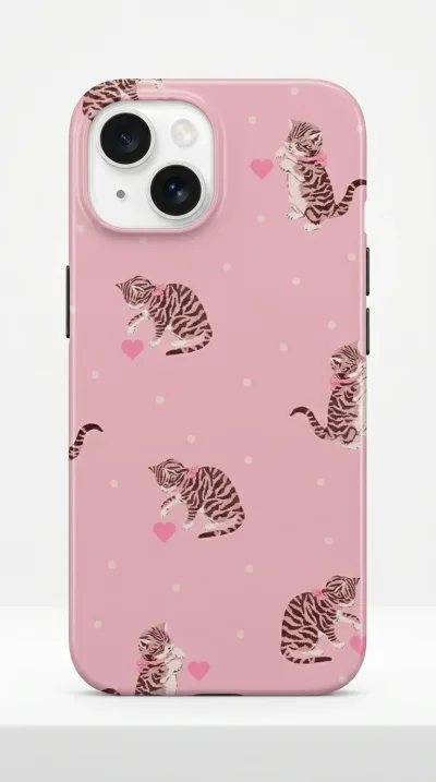 iPhone 16 Kılıf - Pembe Kedi Desenli featured