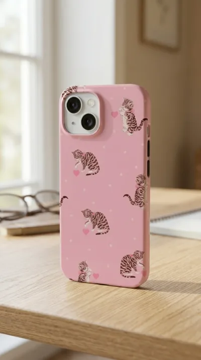 iPhone 16 Kılıf - Pembe Kedi Desenli gallery 1