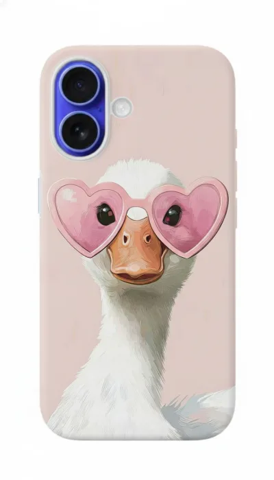 iPhone 16 Plus Kılıf - Pembe Gözlüklü Ördek Çizim featured
