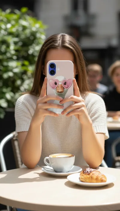 iPhone 16 Plus Kılıf - Pembe Gözlüklü Ördek Çizim gallery 1