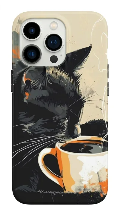 iPhone 16 Pro Kılıf - Kahve İçen Siyah Kedi featured