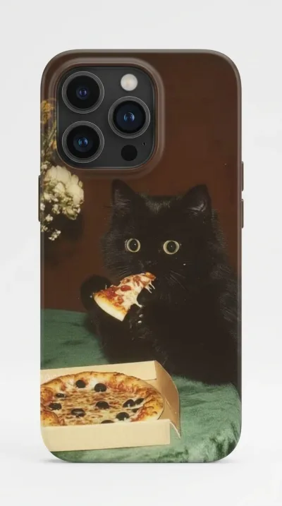 iPhone 16 Pro Kılıf - Pizza Yiyen Siyah Yavru Kedi featured