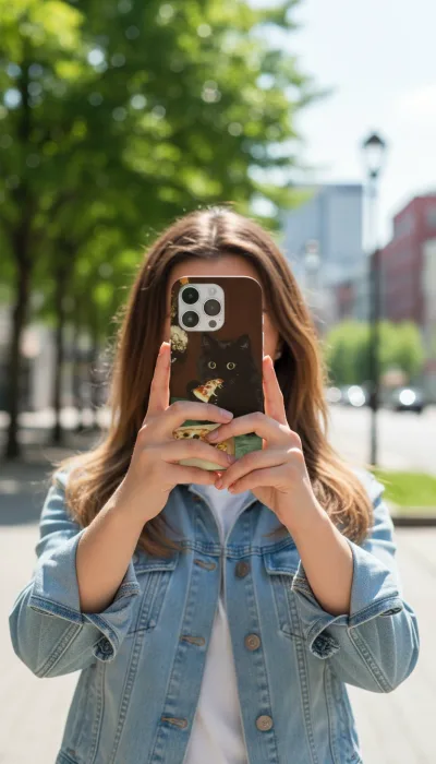 iPhone 16 Pro Max Kılıf - Pizza Yiyen Siyah Yavru Kedi gallery 1