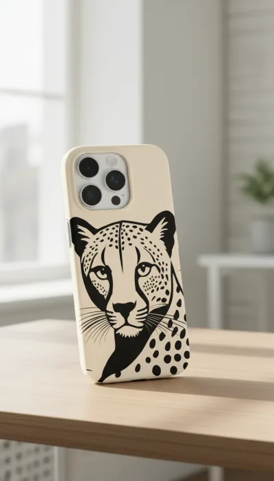 iPhone 16 Pro Max Kılıf - Siyah Dişi Leopar Sanatsal gallery 1