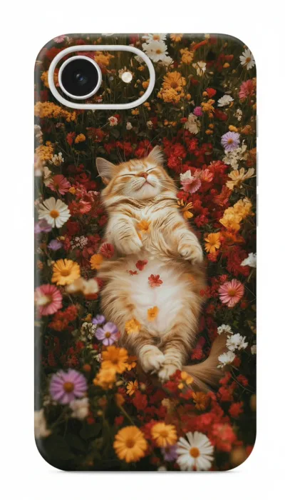 iPhone 16E Kılıf - Çiçek Bahçesinde Uyuyan Kedi featured